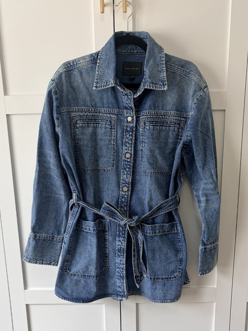 Banana Republic Belted Denim Shirt Jacket Dress Medium NWOT